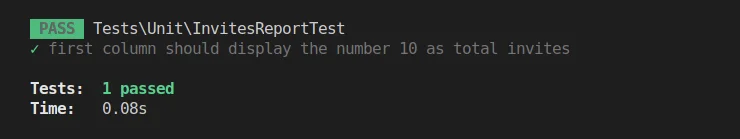 output do teste unitário com o primeiro teste passando