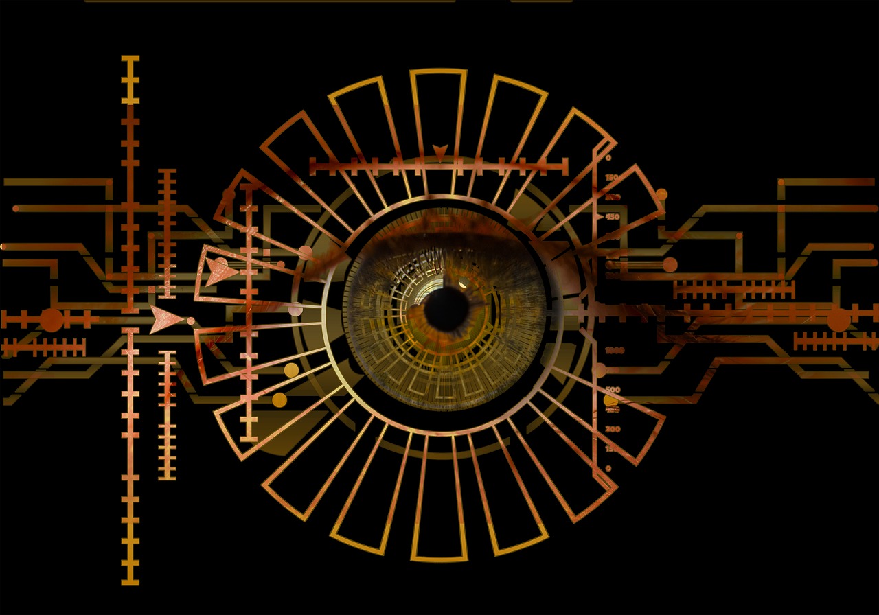 Capa de post contendo a iris do olho envolto por conexões de circuitos